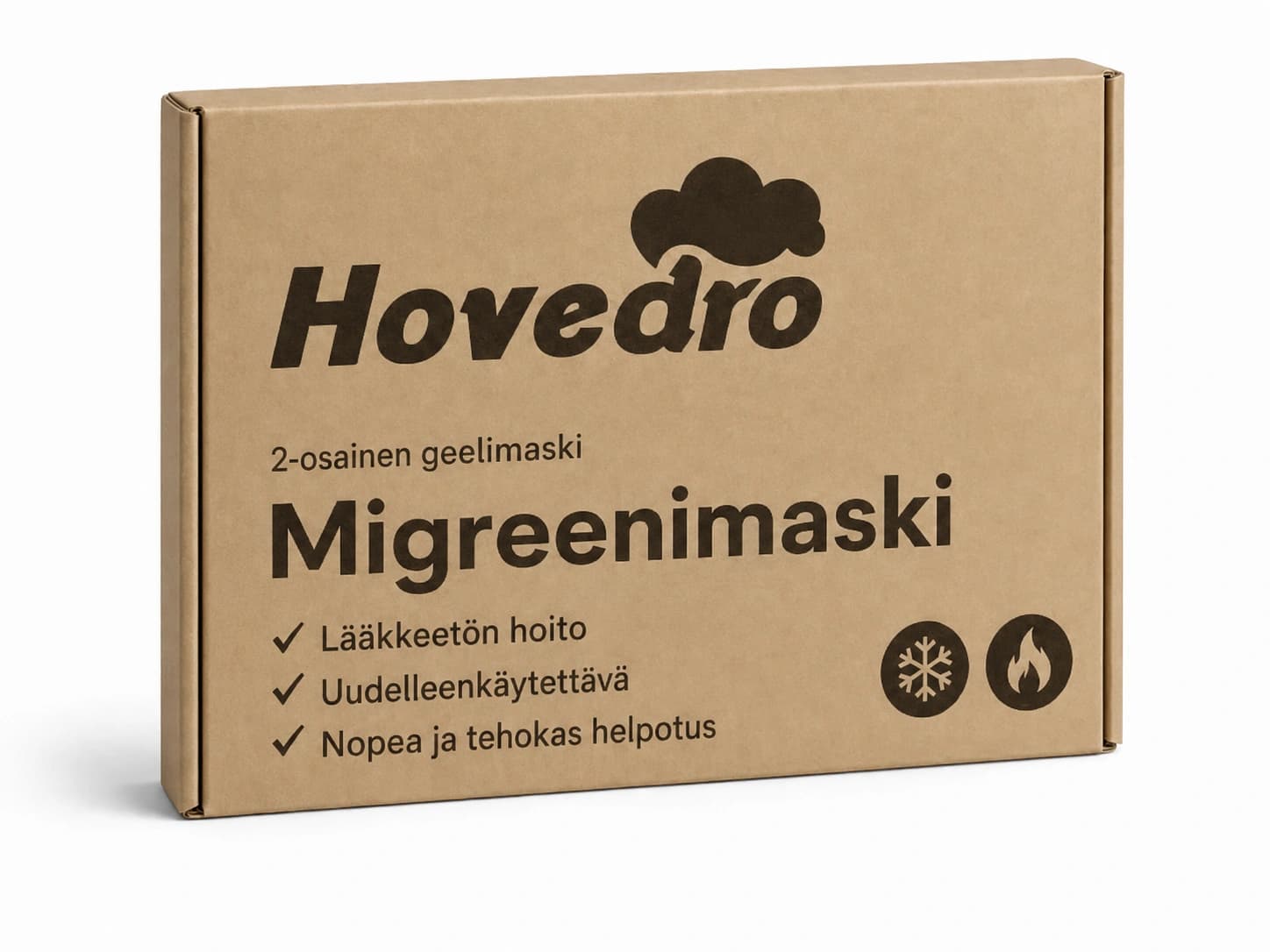 Hovedro-migreenimaskin pakkaus viistosti edestä
